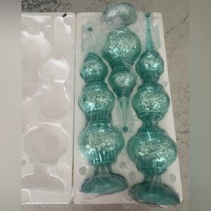 Decorative Illuminated Turquoise Glittered Finial Set of 3 by Valerie Parr Hill